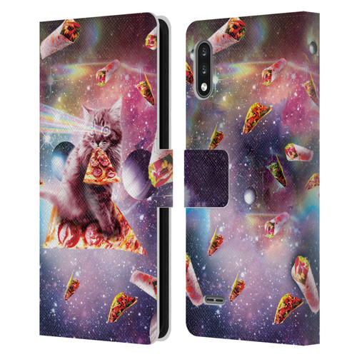 Random Galaxy Space Pizza Ride Outer Space Lazer Cat Leather Book Wallet Case Cover For LG K22