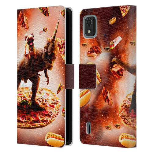 Random Galaxy Space Pizza Ride Pug & Dinosaur Unicorn Leather Book Wallet Case Cover For Nokia C2 2nd Edition