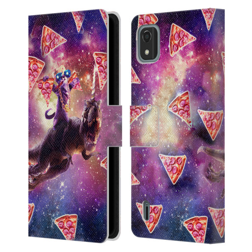 Random Galaxy Space Pizza Ride Thug Cat & Dinosaur Unicorn Leather Book Wallet Case Cover For Nokia C2 2nd Edition
