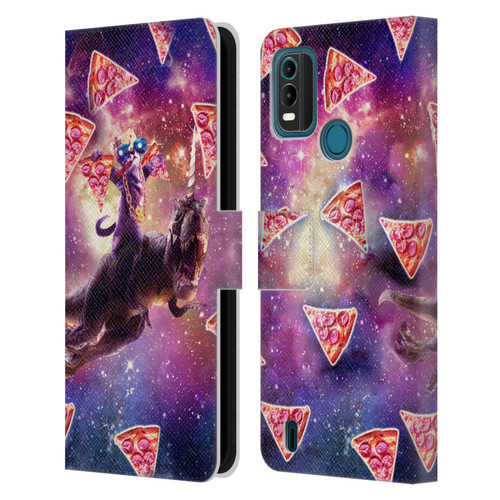 Random Galaxy Space Pizza Ride Thug Cat & Dinosaur Unicorn Leather Book Wallet Case Cover For Nokia G11 Plus