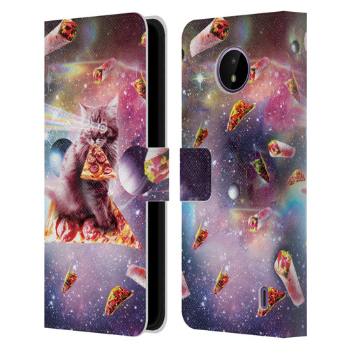 Random Galaxy Space Pizza Ride Outer Space Lazer Cat Leather Book Wallet Case Cover For Nokia C10 / C20