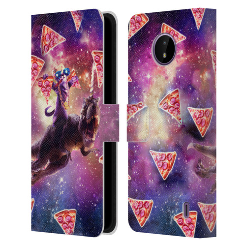 Random Galaxy Space Pizza Ride Thug Cat & Dinosaur Unicorn Leather Book Wallet Case Cover For Nokia C10 / C20