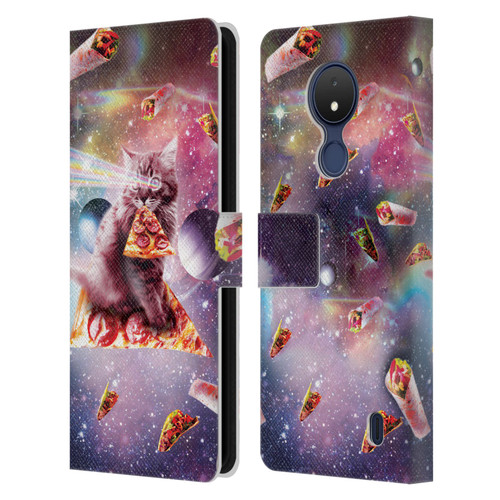 Random Galaxy Space Pizza Ride Outer Space Lazer Cat Leather Book Wallet Case Cover For Nokia C21