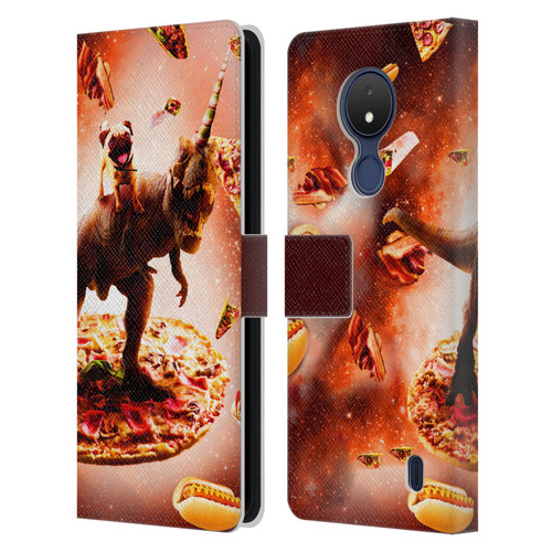 Random Galaxy Space Pizza Ride Pug & Dinosaur Unicorn Leather Book Wallet Case Cover For Nokia C21
