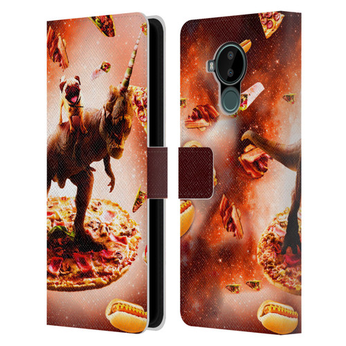 Random Galaxy Space Pizza Ride Pug & Dinosaur Unicorn Leather Book Wallet Case Cover For Nokia C30