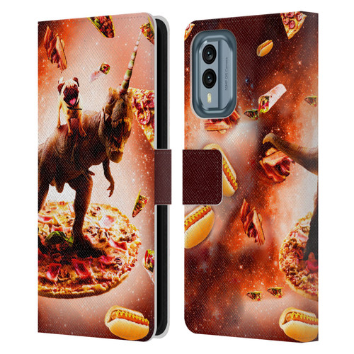 Random Galaxy Space Pizza Ride Pug & Dinosaur Unicorn Leather Book Wallet Case Cover For Nokia X30