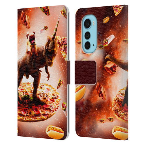 Random Galaxy Space Pizza Ride Pug & Dinosaur Unicorn Leather Book Wallet Case Cover For Motorola Edge (2022)