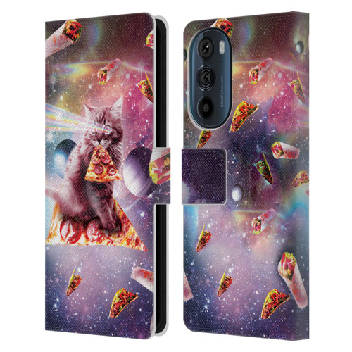 Random Galaxy Space Pizza Ride Outer Space Lazer Cat Leather Book Wallet Case Cover For Motorola Edge 30