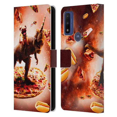 Random Galaxy Space Pizza Ride Pug & Dinosaur Unicorn Leather Book Wallet Case Cover For Motorola G Pure