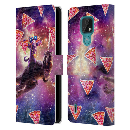 Random Galaxy Space Pizza Ride Thug Cat & Dinosaur Unicorn Leather Book Wallet Case Cover For Motorola Moto E7