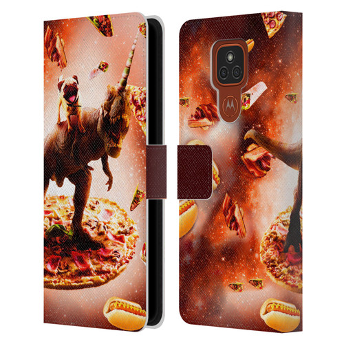 Random Galaxy Space Pizza Ride Pug & Dinosaur Unicorn Leather Book Wallet Case Cover For Motorola Moto E7 Plus