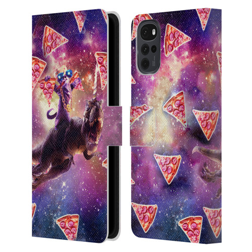 Random Galaxy Space Pizza Ride Thug Cat & Dinosaur Unicorn Leather Book Wallet Case Cover For Motorola Moto G22