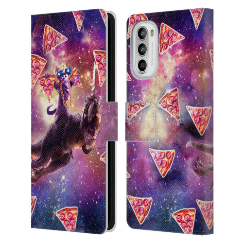 Random Galaxy Space Pizza Ride Thug Cat & Dinosaur Unicorn Leather Book Wallet Case Cover For Motorola Moto G52