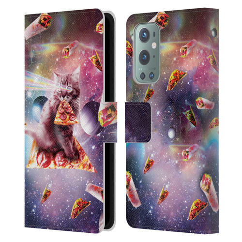 Random Galaxy Space Pizza Ride Outer Space Lazer Cat Leather Book Wallet Case Cover For OnePlus 9