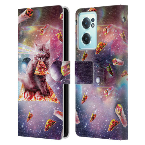 Random Galaxy Space Pizza Ride Outer Space Lazer Cat Leather Book Wallet Case Cover For OnePlus Nord CE 2 5G