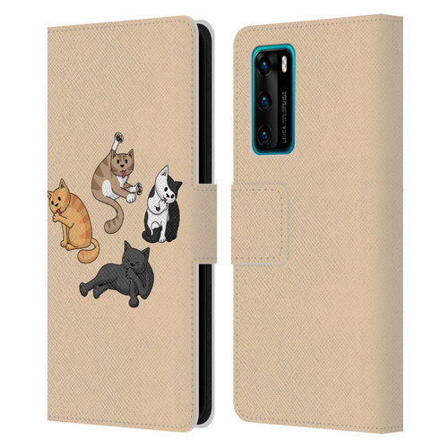 Beth Wilson Doodle Cats 2 Washing Time Leather Book Wallet Case Cover For Huawei P40 5G