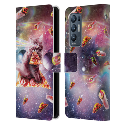 Random Galaxy Space Pizza Ride Outer Space Lazer Cat Leather Book Wallet Case Cover For OPPO Find X3 Neo / Reno5 Pro+ 5G