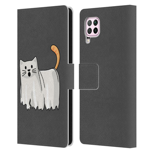 Beth Wilson Doodle Cats 2 Halloween Ghost Leather Book Wallet Case Cover For Huawei Nova 6 SE / P40 Lite