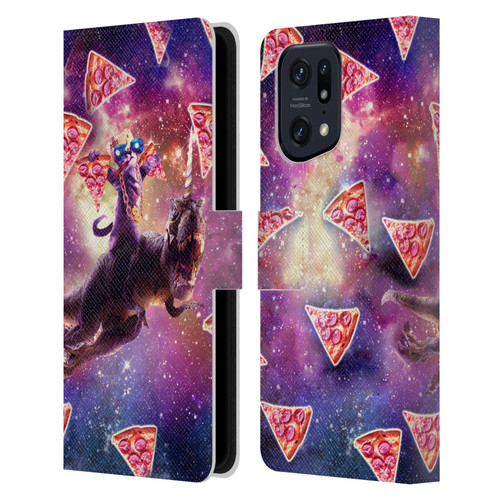 Random Galaxy Space Pizza Ride Thug Cat & Dinosaur Unicorn Leather Book Wallet Case Cover For OPPO Find X5 Pro