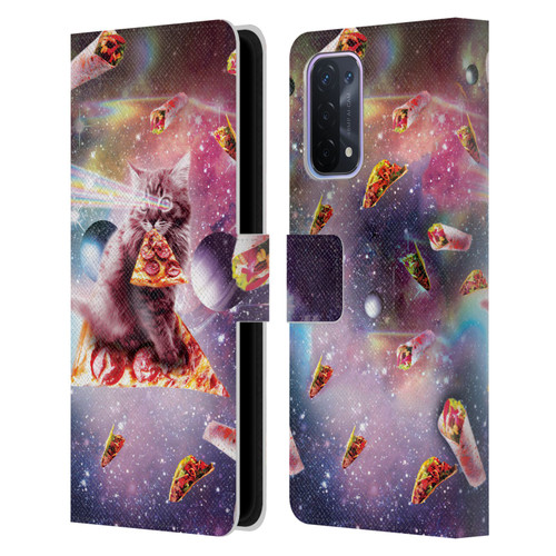 Random Galaxy Space Pizza Ride Outer Space Lazer Cat Leather Book Wallet Case Cover For OPPO A54 5G