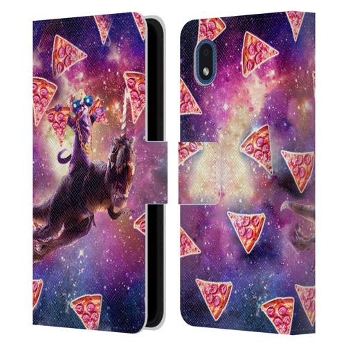 Random Galaxy Space Pizza Ride Thug Cat & Dinosaur Unicorn Leather Book Wallet Case Cover For Samsung Galaxy A01 Core (2020)