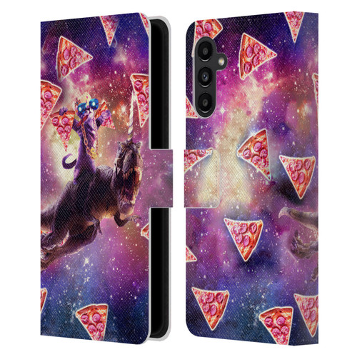 Random Galaxy Space Pizza Ride Thug Cat & Dinosaur Unicorn Leather Book Wallet Case Cover For Samsung Galaxy A13 5G (2021)