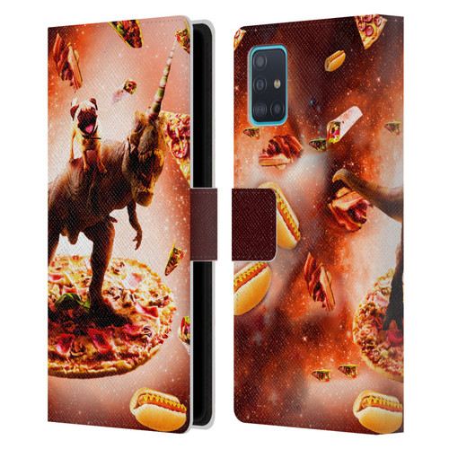 Random Galaxy Space Pizza Ride Pug & Dinosaur Unicorn Leather Book Wallet Case Cover For Samsung Galaxy A51 (2019)