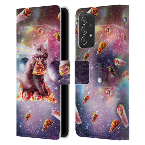 Random Galaxy Space Pizza Ride Outer Space Lazer Cat Leather Book Wallet Case Cover For Samsung Galaxy A52 / A52s / 5G (2021)