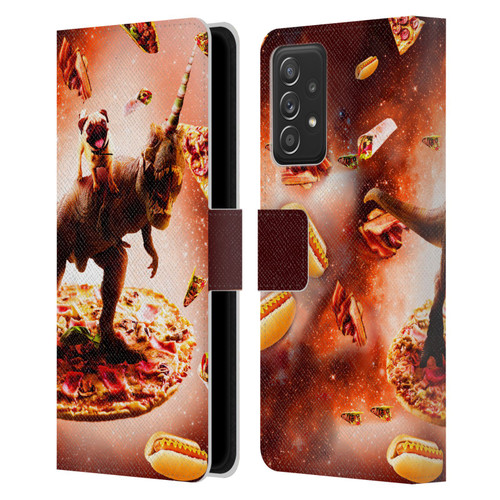 Random Galaxy Space Pizza Ride Pug & Dinosaur Unicorn Leather Book Wallet Case Cover For Samsung Galaxy A52 / A52s / 5G (2021)