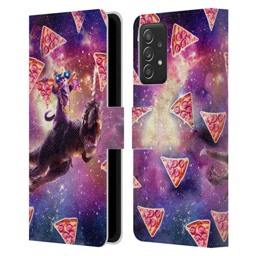 Random Galaxy Space Pizza Ride Thug Cat & Dinosaur Unicorn Leather Book Wallet Case Cover For Samsung Galaxy A53 5G (2022)