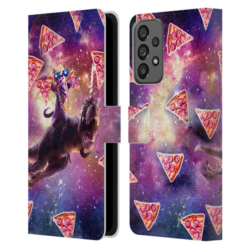 Random Galaxy Space Pizza Ride Thug Cat & Dinosaur Unicorn Leather Book Wallet Case Cover For Samsung Galaxy A73 5G (2022)