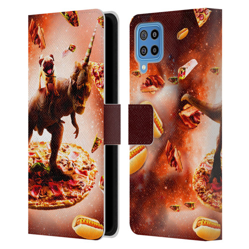 Random Galaxy Space Pizza Ride Pug & Dinosaur Unicorn Leather Book Wallet Case Cover For Samsung Galaxy F22 (2021)