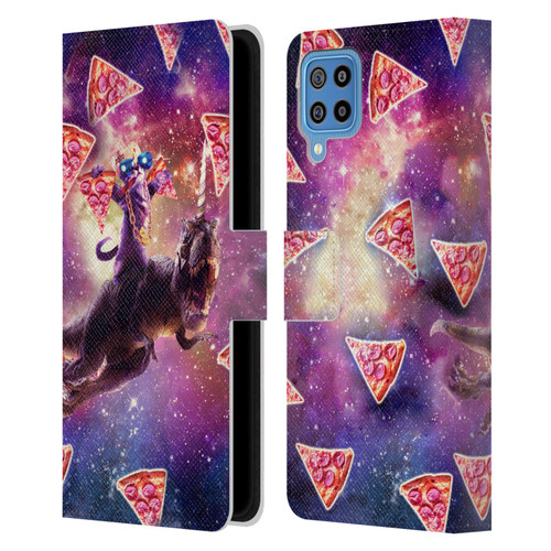 Random Galaxy Space Pizza Ride Thug Cat & Dinosaur Unicorn Leather Book Wallet Case Cover For Samsung Galaxy F22 (2021)