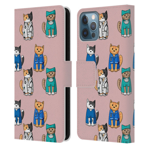 Beth Wilson Doodle Cats 2 Professionals Leather Book Wallet Case Cover For Apple iPhone 12 / iPhone 12 Pro