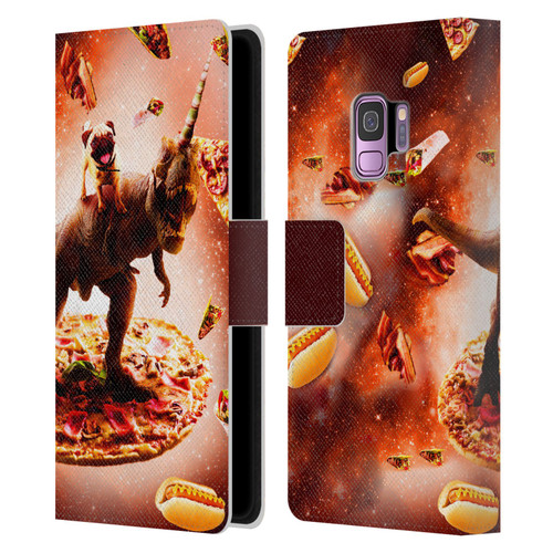 Random Galaxy Space Pizza Ride Pug & Dinosaur Unicorn Leather Book Wallet Case Cover For Samsung Galaxy S9
