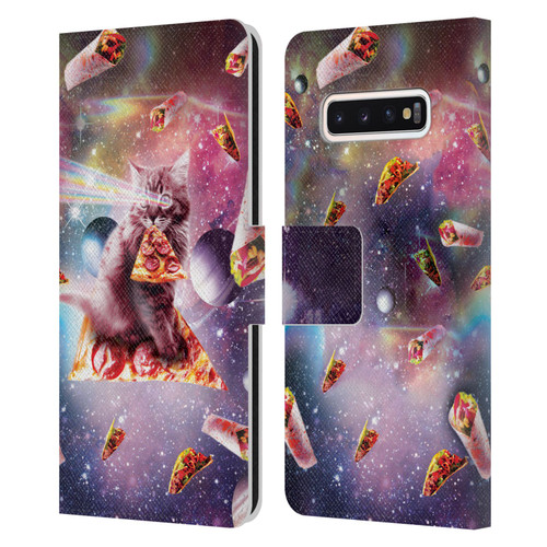 Random Galaxy Space Pizza Ride Outer Space Lazer Cat Leather Book Wallet Case Cover For Samsung Galaxy S10