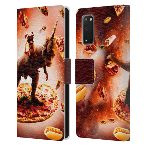 Random Galaxy Space Pizza Ride Pug & Dinosaur Unicorn Leather Book Wallet Case Cover For Samsung Galaxy S20 / S20 5G