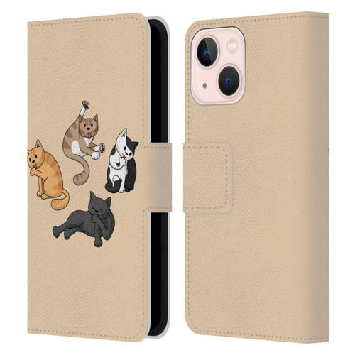 Beth Wilson Doodle Cats 2 Washing Time Leather Book Wallet Case Cover For Apple iPhone 13 Mini