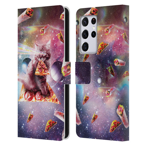 Random Galaxy Space Pizza Ride Outer Space Lazer Cat Leather Book Wallet Case Cover For Samsung Galaxy S21 Ultra 5G