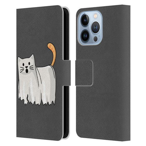 Beth Wilson Doodle Cats 2 Halloween Ghost Leather Book Wallet Case Cover For Apple iPhone 13 Pro