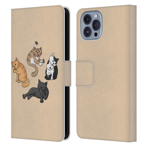 Beth Wilson Doodle Cats 2 Washing Time Leather Book Wallet Case Cover For Apple iPhone 14