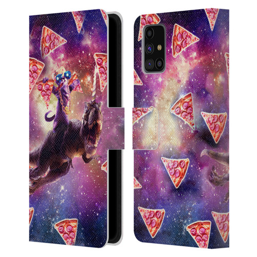 Random Galaxy Space Pizza Ride Thug Cat & Dinosaur Unicorn Leather Book Wallet Case Cover For Samsung Galaxy M31s (2020)