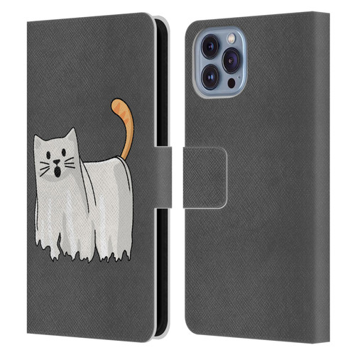 Beth Wilson Doodle Cats 2 Halloween Ghost Leather Book Wallet Case Cover For Apple iPhone 14