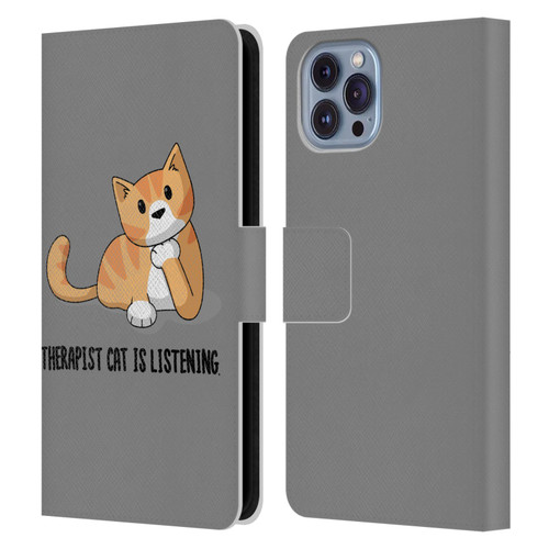 Beth Wilson Doodle Cats 2 Therapist Leather Book Wallet Case Cover For Apple iPhone 14