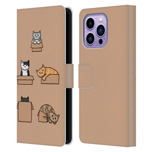 Beth Wilson Doodle Cats 2 Boxes Leather Book Wallet Case Cover For Apple iPhone 14 Pro Max