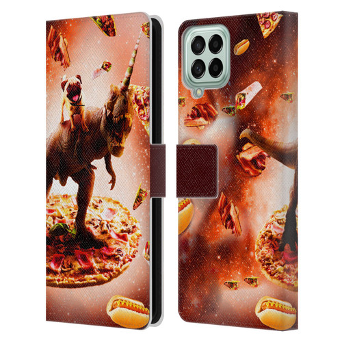 Random Galaxy Space Pizza Ride Pug & Dinosaur Unicorn Leather Book Wallet Case Cover For Samsung Galaxy M53 (2022)