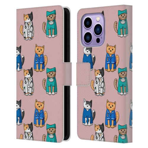 Beth Wilson Doodle Cats 2 Professionals Leather Book Wallet Case Cover For Apple iPhone 14 Pro Max