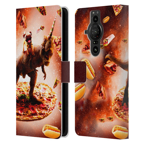 Random Galaxy Space Pizza Ride Pug & Dinosaur Unicorn Leather Book Wallet Case Cover For Sony Xperia Pro-I