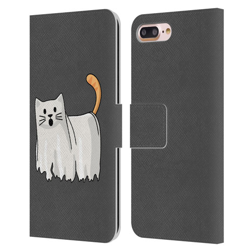 Beth Wilson Doodle Cats 2 Halloween Ghost Leather Book Wallet Case Cover For Apple iPhone 7 Plus / iPhone 8 Plus