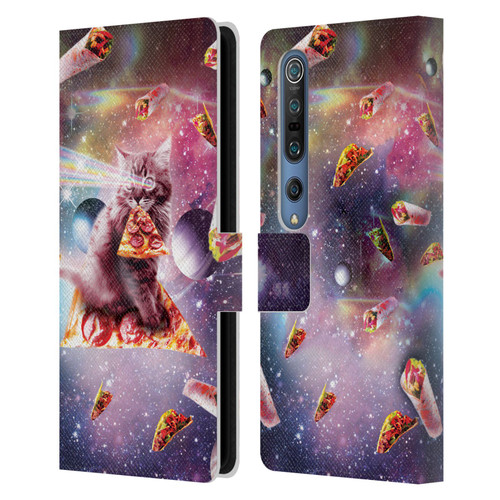 Random Galaxy Space Pizza Ride Outer Space Lazer Cat Leather Book Wallet Case Cover For Xiaomi Mi 10 5G / Mi 10 Pro 5G